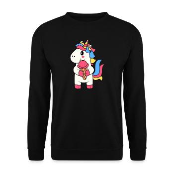 EINHORN EINHÖRNER REGENBOGEN EIS EISKUGEL MOTIV - Unisex Pullover - Schwarz - Vorne - Alina (178cm) & Michal (187cm)