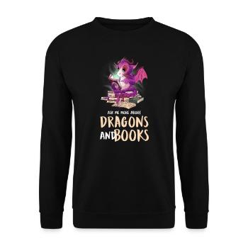 Drache Drache und Buch Drachenliebhaber Geschenk - Unisex Pullover - Schwarz - Vorne - Alina (178cm) & Michal (187cm)