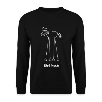 färt hoch, hochfahren, färt, Pferd auf Rädern - Unisex Pullover - Schwarz - Vorne - Alina (178cm) & Michal (187cm)