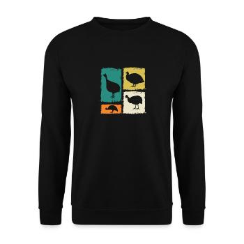 Hühner Hahn Perlhuhn - Unisex Pullover - Schwarz - Vorne - Alina (178cm) & Michal (187cm)