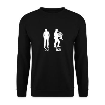 Hornist Waldhorn - Unisex Pullover - Schwarz - Vorne - Alina (178cm) & Michal (187cm)