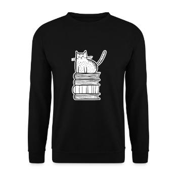 Cat with books - Unisex Sweatshirt - black - Front - Alina (178cm) & Michal (187cm)