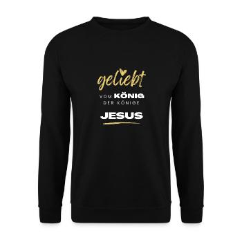 Geliebt vom König der Könige Jesus - Unisex Pullover - Schwarz - Vorne - Alina (178cm) & Michal (187cm)