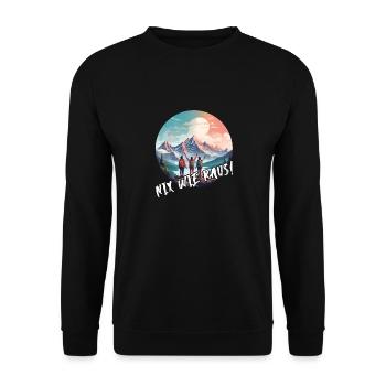 Nix wie raus Familie steht auf dem Berg - Unisex Pullover - Schwarz - Vorne - Alina (178cm) & Michal (187cm)