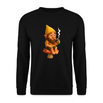 Kiffender Zwerg auf Pilz - Cannabis - Unisex Pullover - Schwarz - Vorne - Alina (178cm) & Michal (187cm)