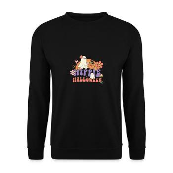 Hippe Halloween, süß, lustig, Geist und Kürbis - Unisex Pullover - Schwarz - Vorne - Alina (178cm) & Michal (187cm)