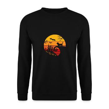 Gruselige Vintage Halloween Graphic Fledermaus - Unisex Pullover - Schwarz - Vorne - Alina (178cm) & Michal (187cm)