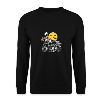 Skelett Kürbis Halloween Nacht Mond Fledermaus - Unisex Pullover - Schwarz - Vorne - Alina (178cm) & Michal (187cm)