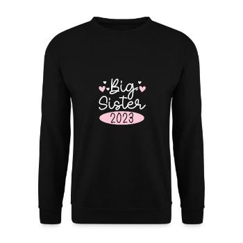 Große Schwester 2023 Big Sis 23 - Unisex Pullover - Schwarz - Vorne - Alina (178cm) & Michal (187cm)