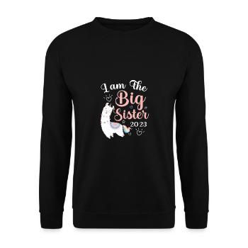 Ich Bin Große Schwester 2023 Big Sis 23 - Unisex Pullover - Schwarz - Vorne - Alina (178cm) & Michal (187cm)