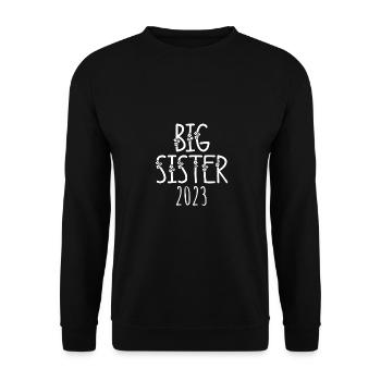 Große Schwester 2023 Big Sis 23 - Unisex Pullover - Schwarz - Vorne - Alina (178cm) & Michal (187cm)