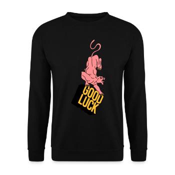 GOOD LUCK | Retro | Vintage | Design - Unisex Pullover - Schwarz - Vorne - Alina (178cm) & Michal (187cm)
