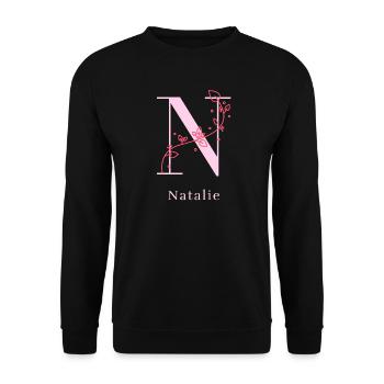 NATALIE Namensshirt Blumen Buchstabe Damen - Unisex Pullover - Schwarz - Vorne - Alina (178cm) & Michal (187cm)