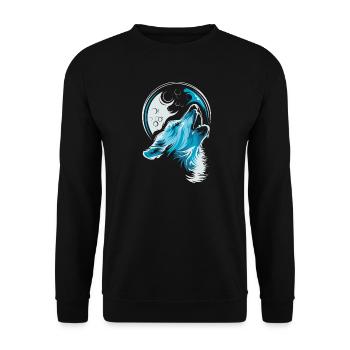 loup bleu lune hurlement illustration animaux de la forêt - Sweat-shirt Unisexe - noir - Devant - Alina (178cm) & Michal (187cm)