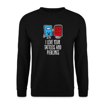 Lustige Piercing Tattoo Tätowierung tätowierer - Unisex Pullover - Schwarz - Vorne - Alina (178cm) & Michal (187cm)