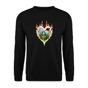 Kleine Fee mit ihrer Katze - Unisex Pullover - Schwarz - Vorne - Alina (178cm) & Michal (187cm)