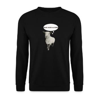 Guck nicht so blök Schaf Cartoon - Unisex Pullover - Schwarz - Vorne - Alina (178cm) & Michal (187cm)