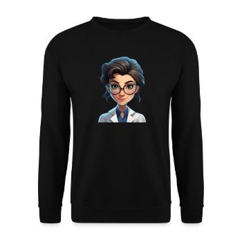 Portrait einer jungen Frau im Cartoon Stil - Unisex Pullover - Schwarz - Vorne - Alina (178cm) & Michal (187cm)