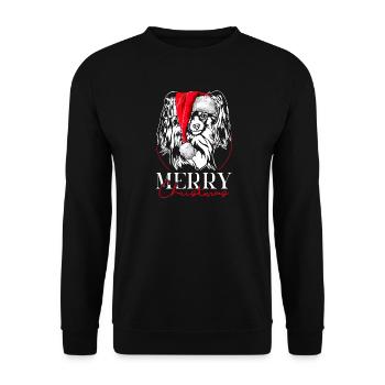 Santa Papillon Merry Christmas Hunde Hund Wilsigns - Unisex Pullover - Schwarz - Vorne - Alina (178cm) & Michal (187cm)