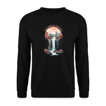 Balance ist der Schlüssel - Unisex Pullover - Schwarz - Vorne - Alina (178cm) & Michal (187cm)