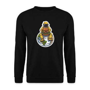 Astronaut is happy about his burger in space - Unisex Sweatshirt - black - Front - Alina (178cm) & Michal (187cm)