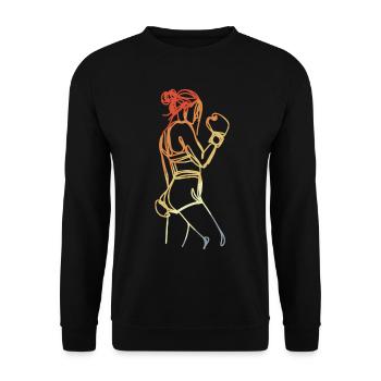 Weiblicher Boxer Retro - Unisex Pullover - Schwarz - Vorne - Alina (178cm) & Michal (187cm)