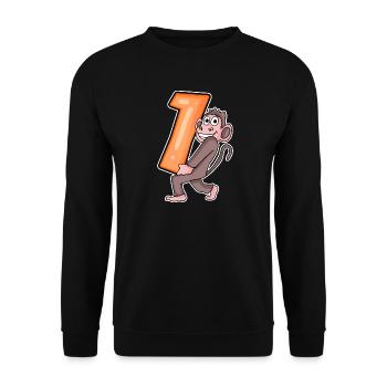 1 Year Old - School Enrollment - Monkey Motif - Number 1 - Unisex Sweatshirt - black - Front - Alina (178cm) & Michal (187cm)