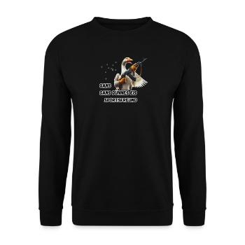 Gans gans dünnes Eis Sportsfreund - grantige Gans - Unisex Pullover - Schwarz - Vorne - Alina (178cm) & Michal (187cm)