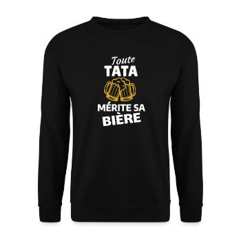 Humorvolles Zitat über Bier - Unisex Pullover - Schwarz - Vorne - Alina (178cm) & Michal (187cm)