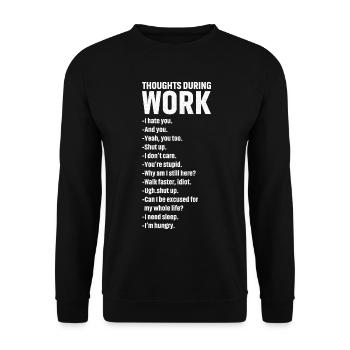 thoughts during work - Unisex Pullover - Schwarz - Vorne - Alina (178cm) & Michal (187cm)