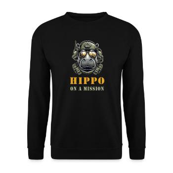 Hippopotamus in Mission - Military Design - Unisex Sweatshirt - black - Front - Alina (178cm) & Michal (187cm)