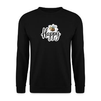 Biene mit Glücksspruch im Handlettering be happy - Unisex Pullover - Schwarz - Vorne - Alina (178cm) & Michal (187cm)