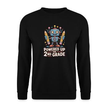 Powered Up For 2nd Grade Schulstart Roboter - Unisex Pullover - Schwarz - Vorne - Alina (178cm) & Michal (187cm)