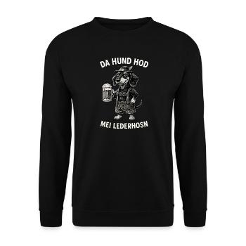 Lederhosen Bavaria Tracht Dachshund Funny Beer Tent - Sweat-shirt Unisexe - noir - Devant - Alina (178cm) & Michal (187cm)