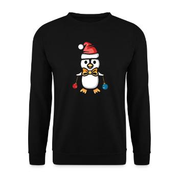 Weihnachtspinguin mit Mütze und Kugeln - Unisex Pullover - Schwarz - Vorne - Alina (178cm) & Michal (187cm)