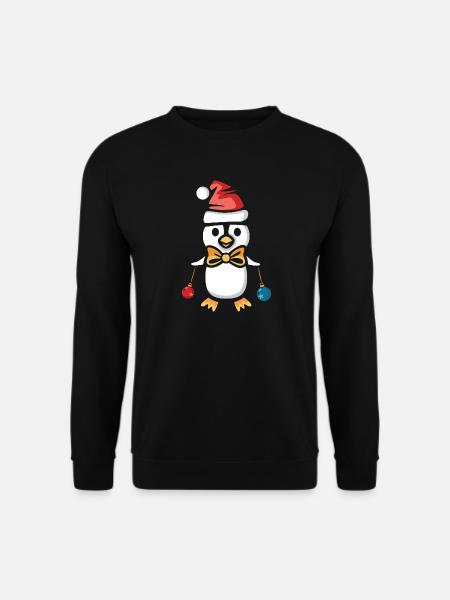 Christmas penguin with hat and baubles - Unisex Sweatshirt - black