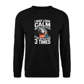  Papagei Spruch Ich Wirke Ruhig Doch In Meinem - Unisex Pullover - Schwarz - Vorne - Alina (178cm) & Michal (187cm)