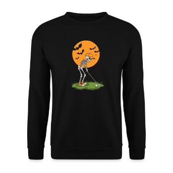 Skeleton Golf bei Mondschein - Unisex Pullover - Schwarz - Vorne - Alina (178cm) & Michal (187cm)