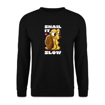 Snail It Slow Cartoon Snail Design - Unisex Pullover - Schwarz - Vorne - Alina (178cm) & Michal (187cm)