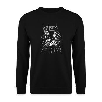 Cafe Rabbit and Monkey Portrait - Unisex Sweatshirt - black - Front - Alina (178cm) & Michal (187cm)