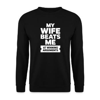 Ma femme me bat pour gagner les disputes - Sweat-shirt Unisexe - noir - Devant - Alina (178cm) & Michal (187cm)