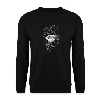 Pflanzenlinienzeichnung mit einem Frettchen - Unisex Pullover - Schwarz - Vorne - Alina (178cm) & Michal (187cm)