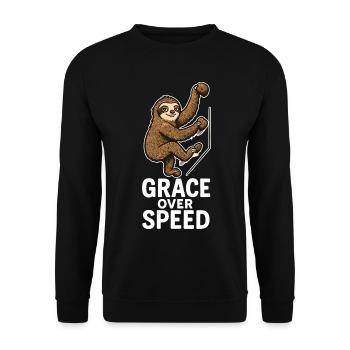 Bouldern Motivation – Grace Over Speed Geschenk - Unisex Pullover - Schwarz - Vorne - Alina (178cm) & Michal (187cm)