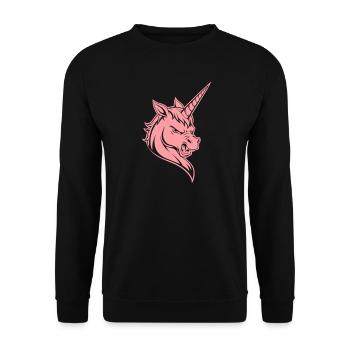 Böses Einhorn – Pinkes Unicorn Kopf Design - Unisex Pullover - Schwarz - Vorne - Alina (178cm) & Michal (187cm)