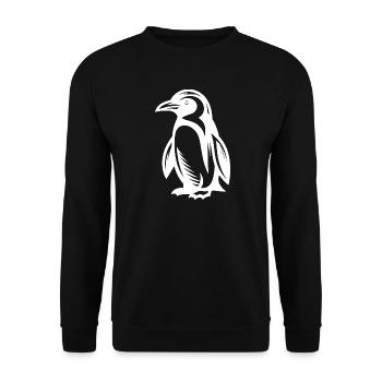 Chilliges Pinguin-Motiv aus dem Eis zum Verlieben - Unisex Pullover - Schwarz - Vorne - Alina (178cm) & Michal (187cm)