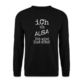 Vorname Alisa - Unisex Pullover - Schwarz - Vorne - Alina (178cm) & Michal (187cm)