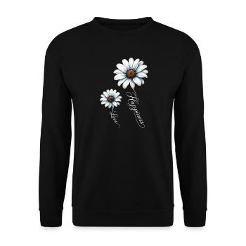 Blaue Gänseblümchen, Glück und Liebe - Unisex Pullover - Schwarz - Vorne - Alina (178cm) & Michal (187cm)