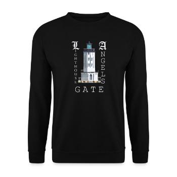 Los Angeles, Handzeichnung Leuchtturm Angels Gate - Unisex Pullover - Schwarz - Vorne - Alina (178cm) & Michal (187cm)