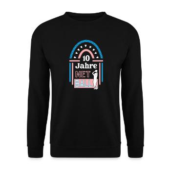 10 Jahre Netball Jubiläum Netballspieler Jubi - Unisex Pullover - Schwarz - Vorne - Alina (178cm) & Michal (187cm)