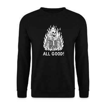 Flaming Skeleton Thumbs Up ALL GOOD - Unisex Pullover - Schwarz - Vorne - Alina (178cm) & Michal (187cm)